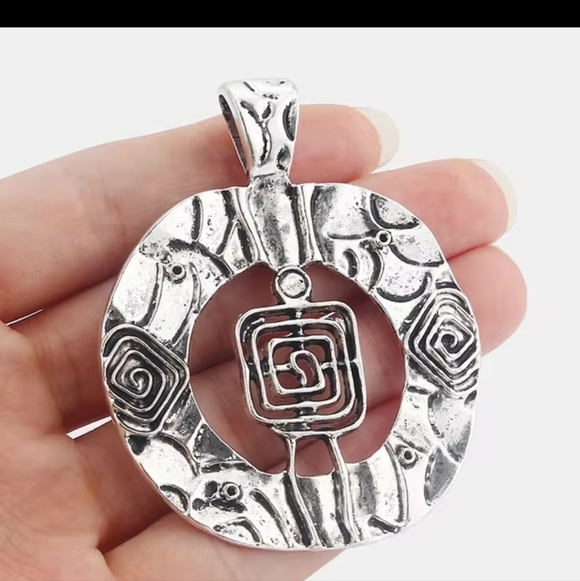 Silver Tone Round Pierced Carved Vortex Spiral Charm Pendant For Necklaces - Picture 2 of 3